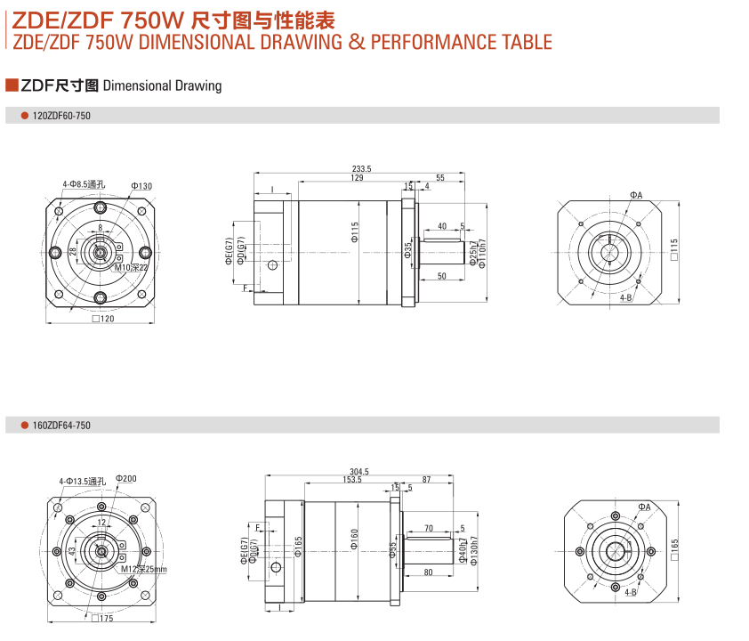 ZDE(F)系列减速机750W尺寸